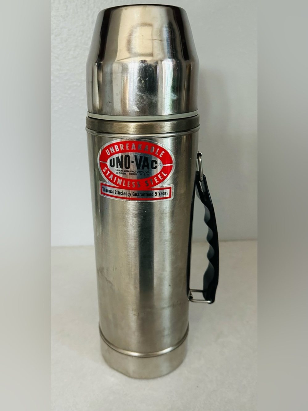Vintage Uno-Vac 1qt Unbreakable Stainless Steel Vacuum Bottle Thermos